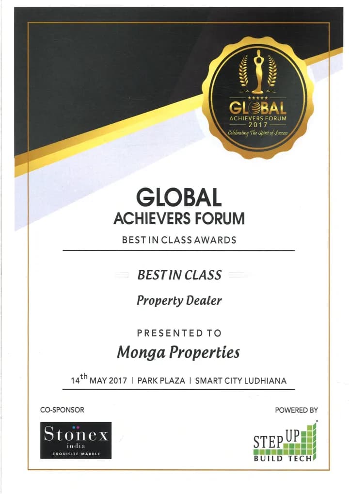 Global Achievers Forum by Best In Class Awards certificate